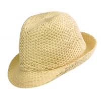 Fedora Hats – 12 PCS Knitted Polyester - Natural - HT-5416NT
